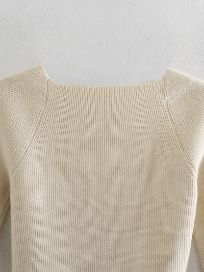 Knit Square Collar Sweaters Shirts Crop Tops Blouses