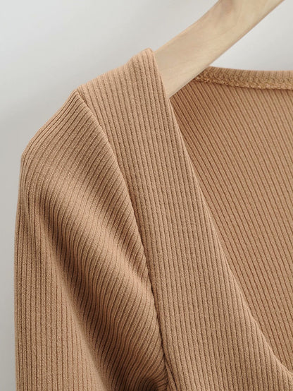 Vintage Square Collar Knit Sweater Midi Dresses