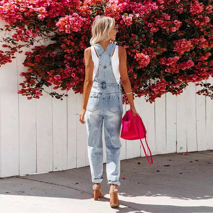 Backless Denim Pockets Strap Overalls Jumpsuits