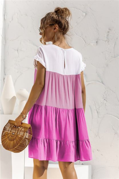 Round Neck Ruffled Hem Vacation Mini Dresses