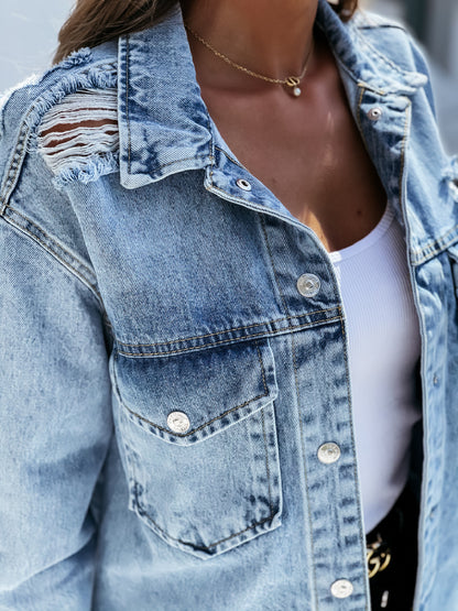 Single-breasted Pile Collar Denim Hole Outerwear Cardigans
