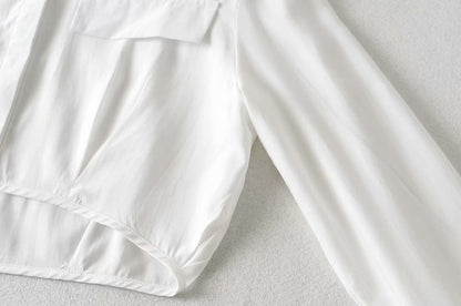 Elegant Flared Sleeve Mandarin High Collar Shirts Crop Tops