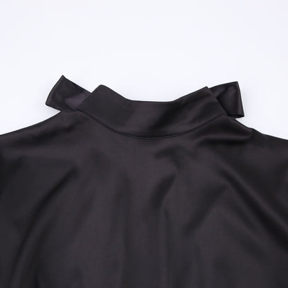 V-neck High Collar Satin Bodycon Mini Dresses