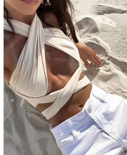 Backless Lace-up Halter Blouse Camis Tank Crop Tops