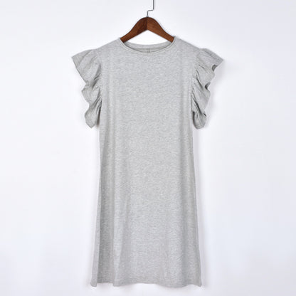 Casual Round Collar Ruffles Sleeve Mini Dresses