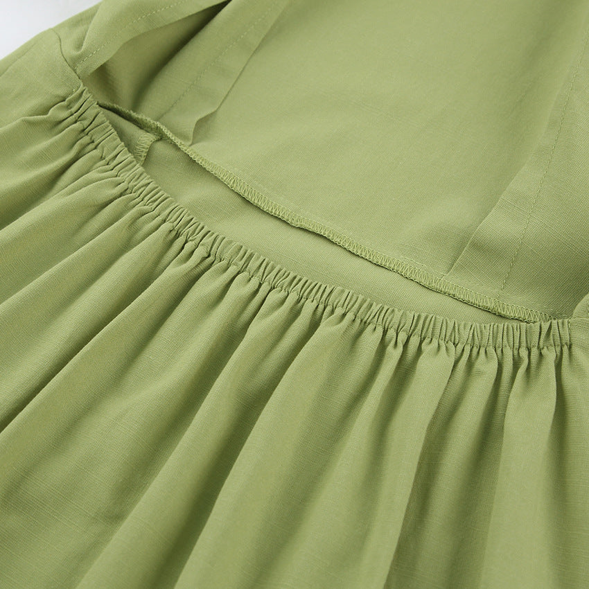 Lantern Bubbles Sleeve Ruffles Hem Backless Party Mini Dresses