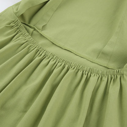 Lantern Bubbles Sleeve Ruffles Hem Backless Party Mini Dresses