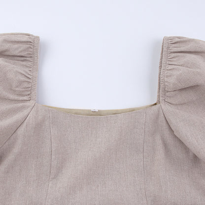 Square Collar Lantern Bubbles Sleeve Skater Party Mini Dresses
