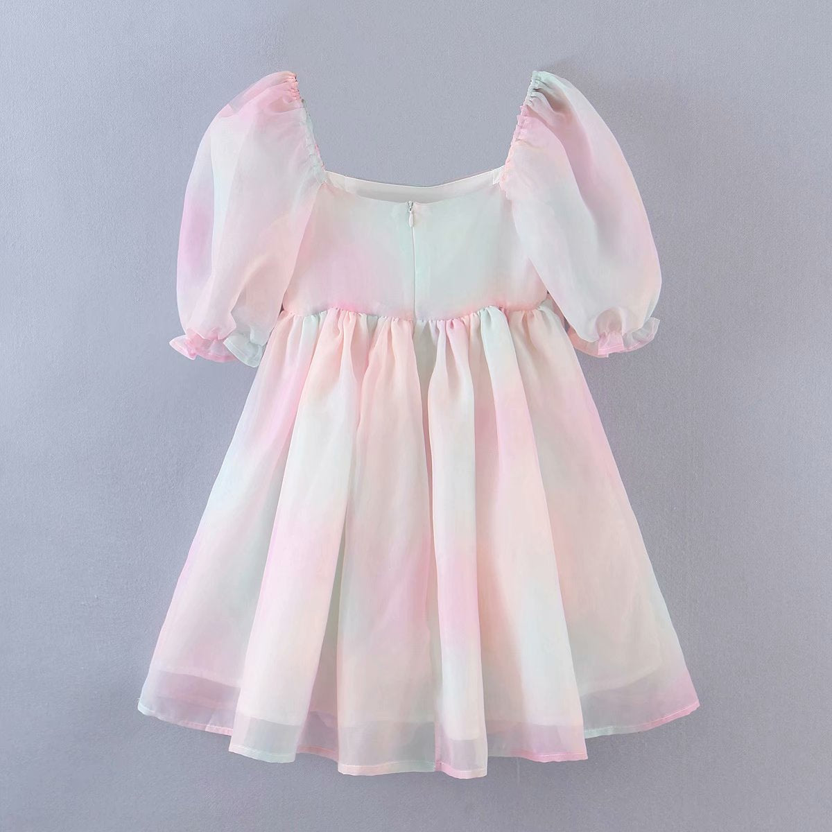 Tie Dye Rainbow Puff Bubble Sleeve Off Shoulder Mini Dresses