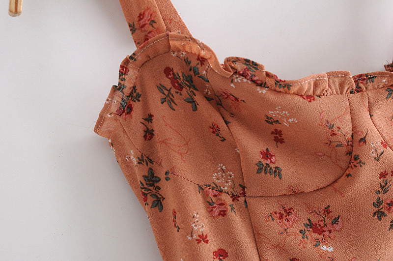 Chiffon Strappy Vintage Floral Lace-up Maxi Midi Dresses