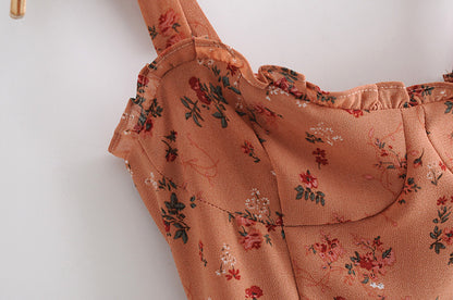 Chiffon Strappy Vintage Floral Lace-up Maxi Midi Dresses