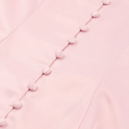 Pink V-neck Lantern Sleeve Single-breasted Skater Party Mini Dresses