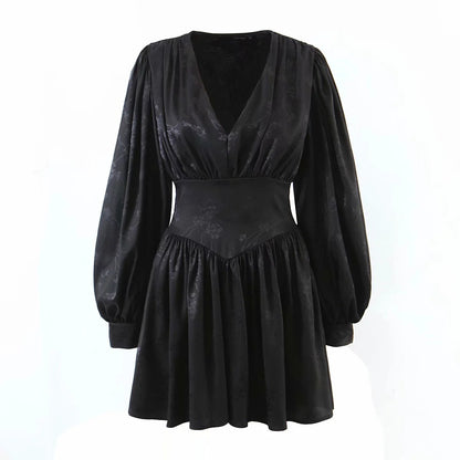 V-neck Lantern Sleeve Vintage Party Floral Mini Dresses