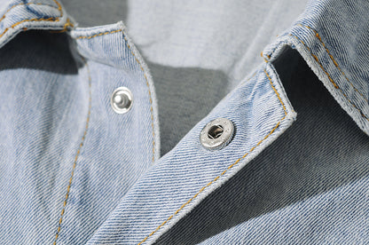 Pile Collar Lace-up Single-breasted Denim Jumpsuits