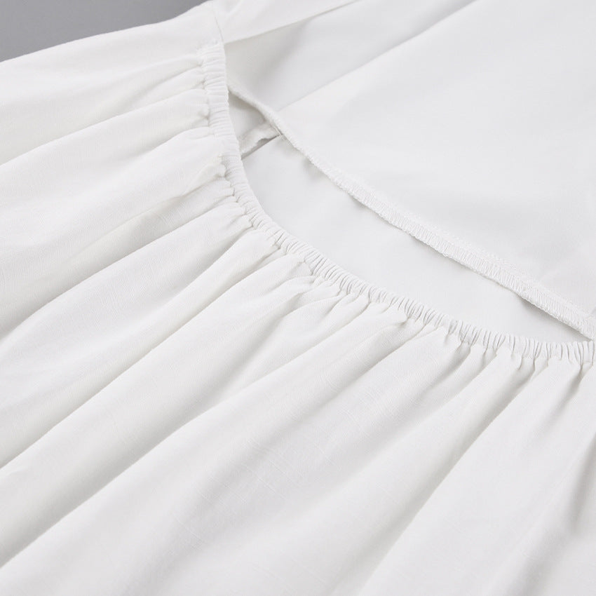 Lantern Bubbles Sleeve Ruffles Hem Backless Party Mini Dresses