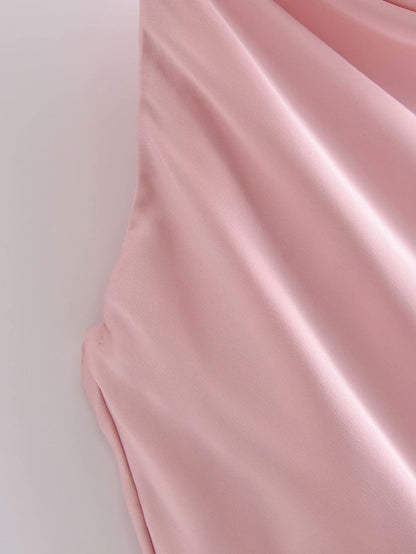 Pink Silk Satin Backless Party Mini Dresses