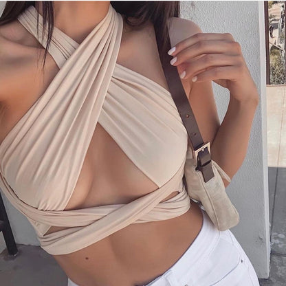 Backless Lace-up Halter Blouse Camis Tank Crop Tops