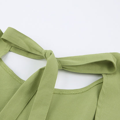 Lantern Bubbles Sleeve Ruffles Hem Backless Party Mini Dresses