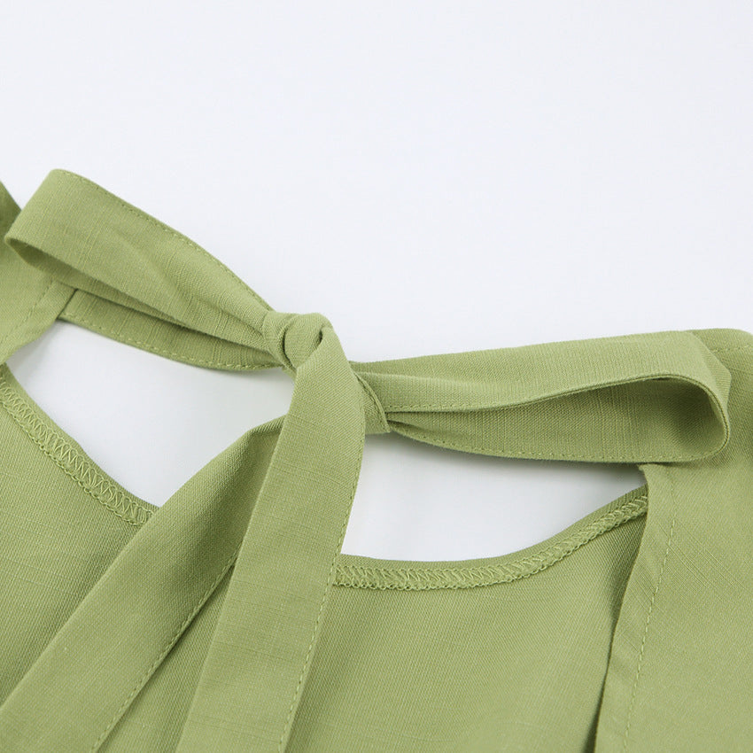 Lantern Bubbles Sleeve Ruffles Hem Backless Party Mini Dresses