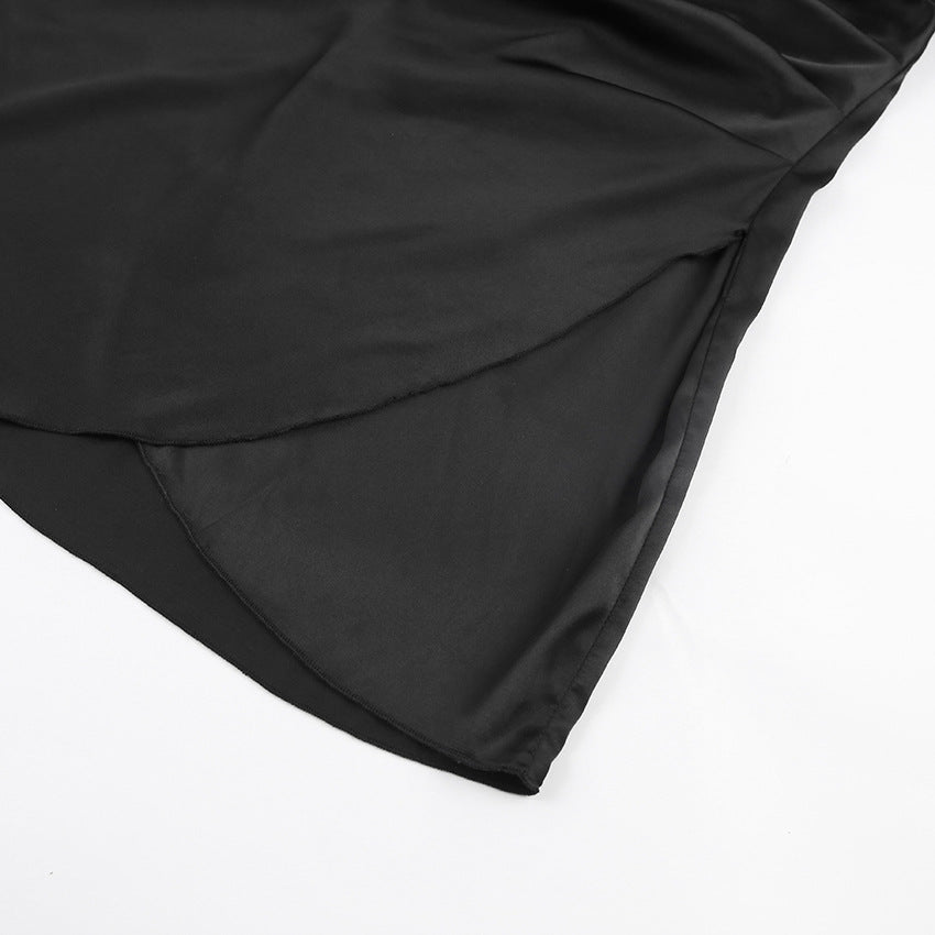 V-neck Pile Collar Satin Bodycon Mini Dresses