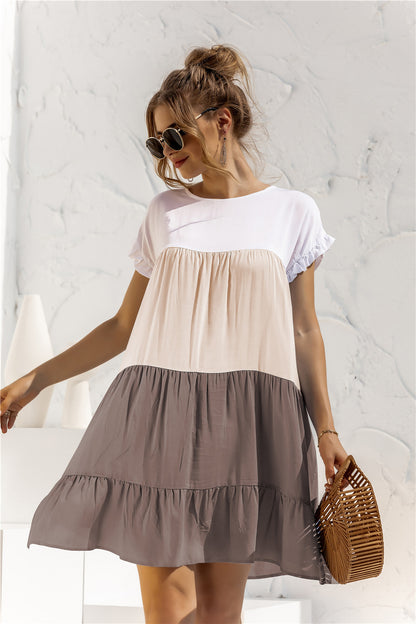 Round Neck Ruffled Hem Vacation Mini Dresses