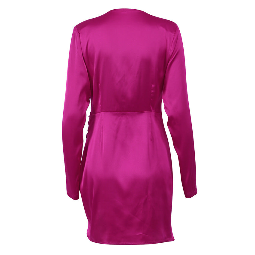 V-neck Satin Bodycon Mini Dresses