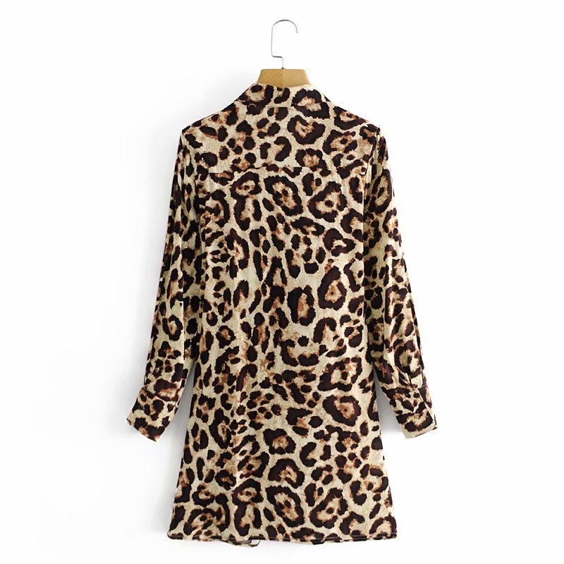Lace-up Leopard Lapel Floral Mini Dresses