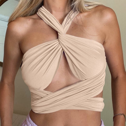 Backless Lace-up Halter Blouse Camis Tank Crop Tops