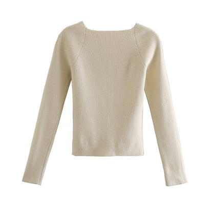 Knit Square Collar Sweaters Shirts Crop Tops Blouses