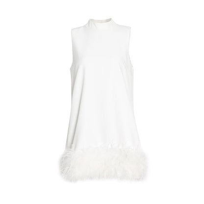 High Collar Tassel Feather Party Mini Dresses