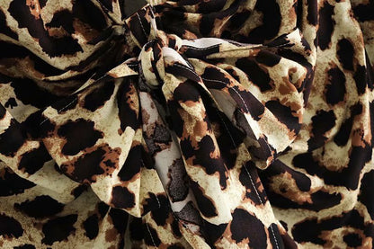 Lace-up Leopard Lapel Floral Mini Dresses
