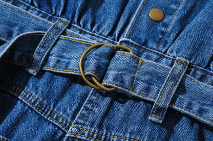 Pile Collar Lace-up Single-breasted Denim Jumpsuits