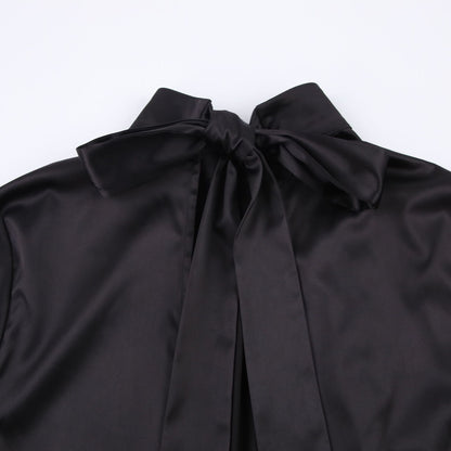 V-neck High Collar Satin Bodycon Mini Dresses