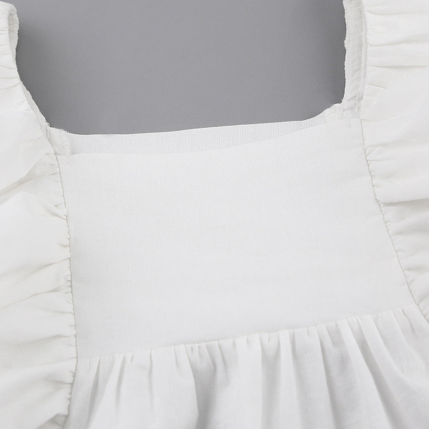 Square Collar Ruffled Lantern Sleeve Shirts Blouses