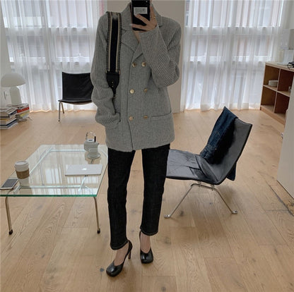 Pile Collar Double Breasted Knitted Sweaters Outerwear Apricot
