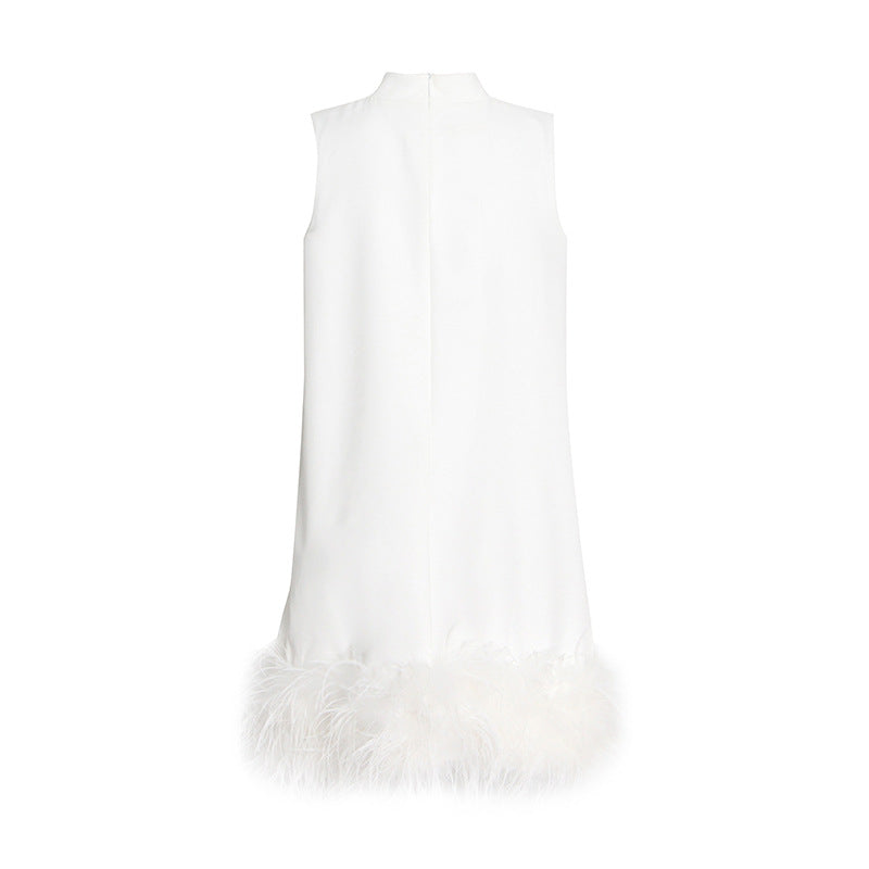 High Collar Tassel Feather Party Mini Dresses
