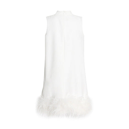 High Collar Tassel Feather Party Mini Dresses