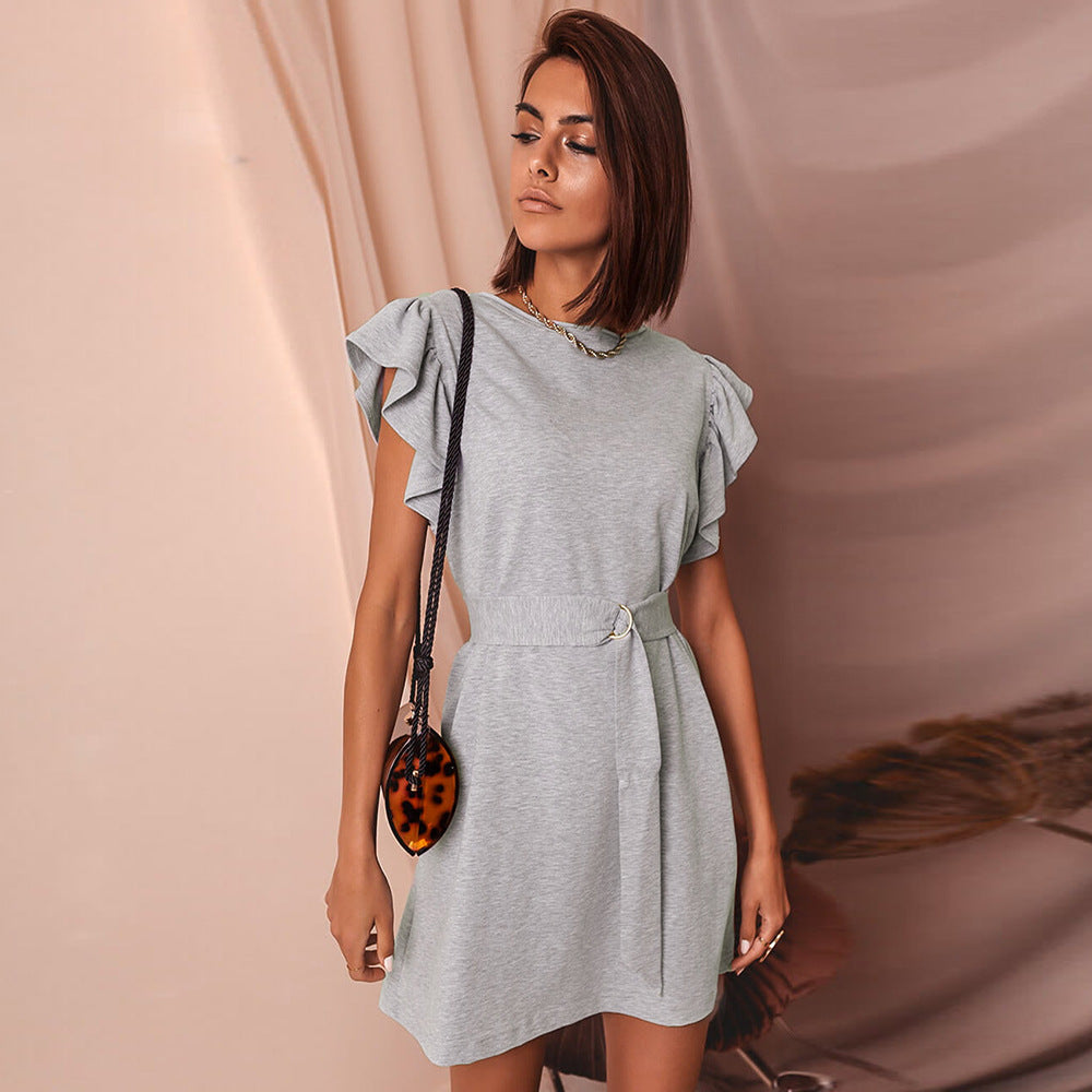 Casual Round Collar Ruffles Sleeve Mini Dresses
