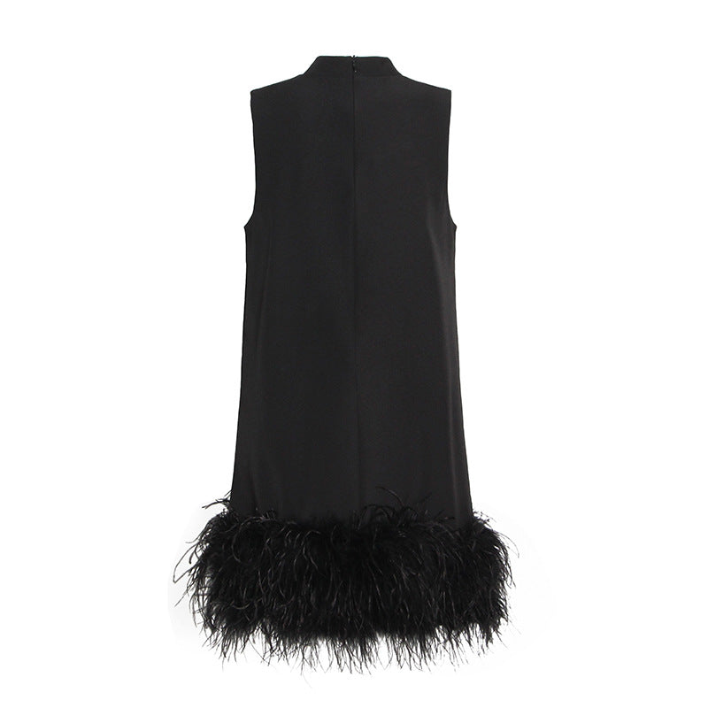 High Collar Tassel Feather Party Mini Dresses