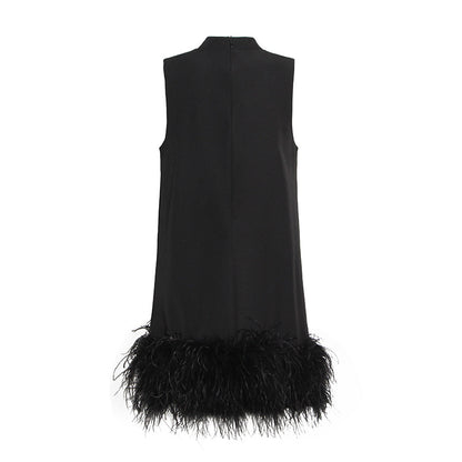 High Collar Tassel Feather Party Mini Dresses