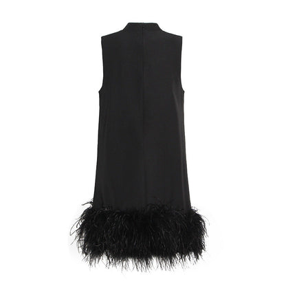 High Collar Tassel Feather Party Mini Dresses