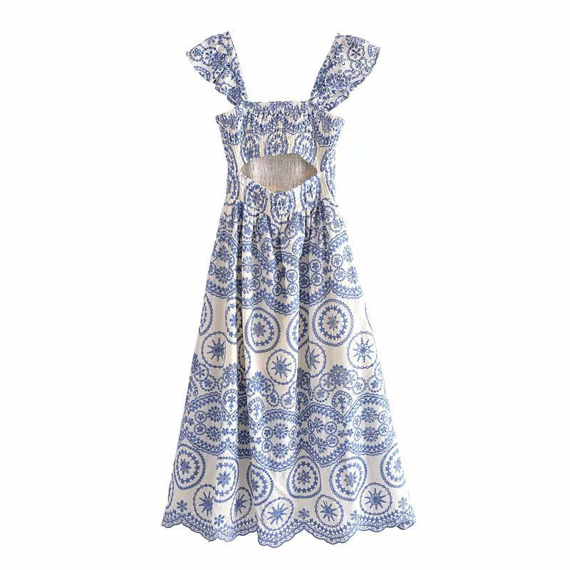 Suspenders Floral Ruffled Flower Embroidery Maxi Midi Dresses