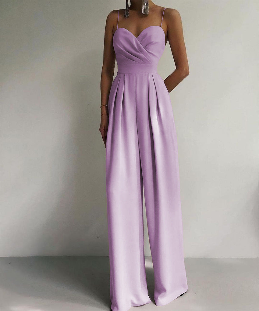 Party Backless Pocket Zipper Wide-leg Jumpsuits