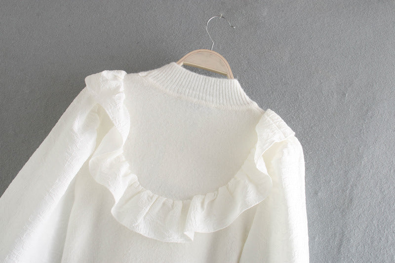 Elastic Sleeve Ruffled High-collared Laminated Sweaters Blouses