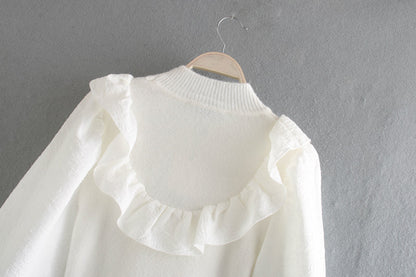 Elastic Sleeve Ruffled High-collared Laminated Sweaters Blouses