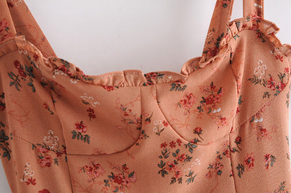 Chiffon Strappy Vintage Floral Lace-up Maxi Midi Dresses