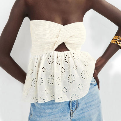 Floral Embroidery Knit Sweaters Blouses Tops