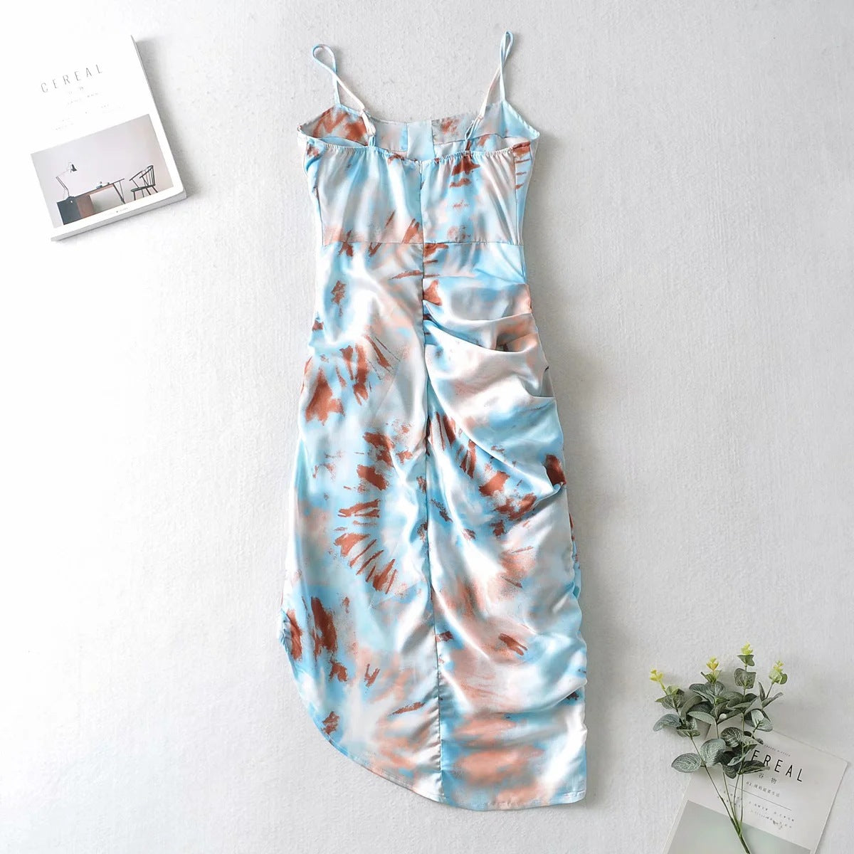 Tie Dye Vintage Irregular Hem Floral Bodycon Party Midi Dresses