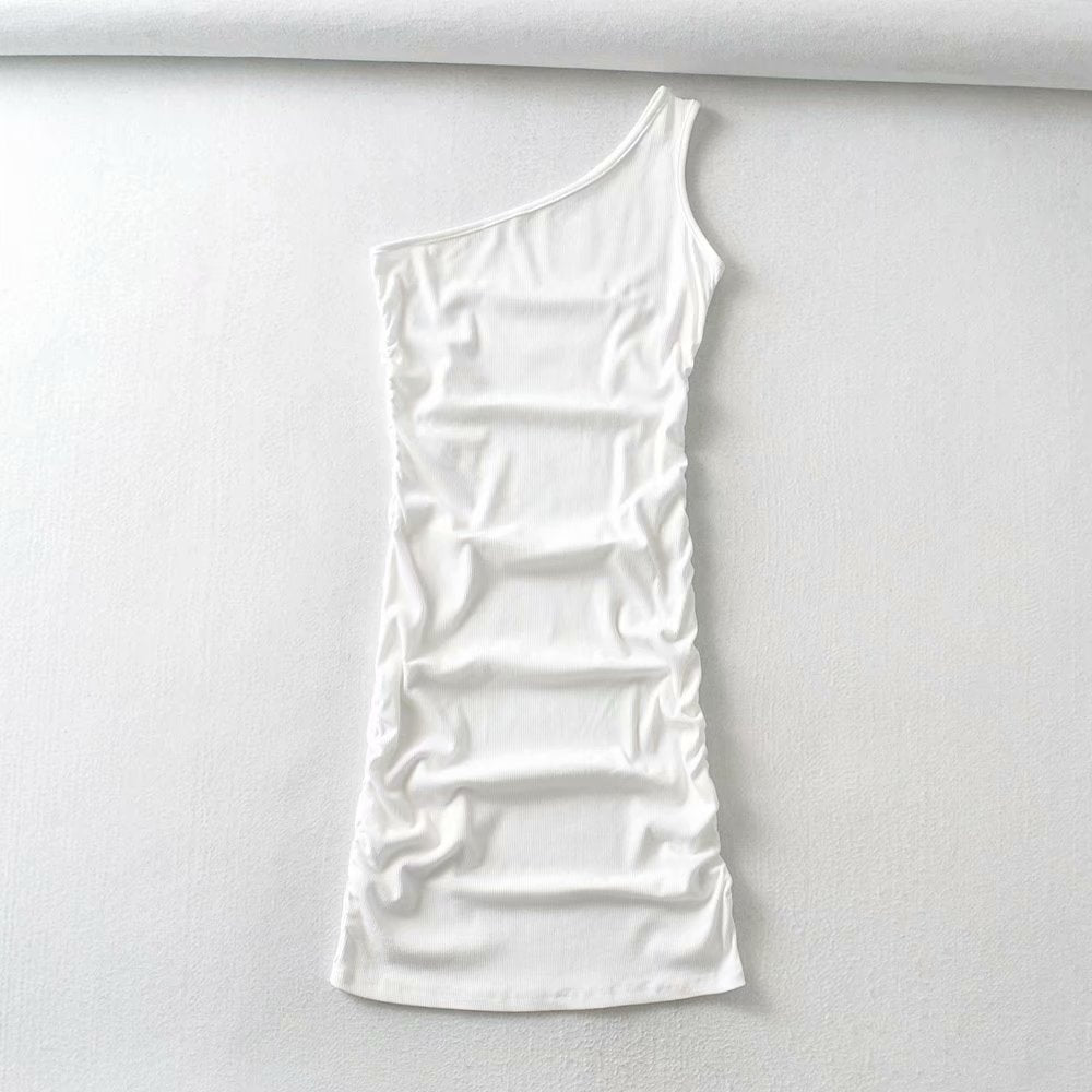 Knit One Shoulder Sweater Mini Dresses