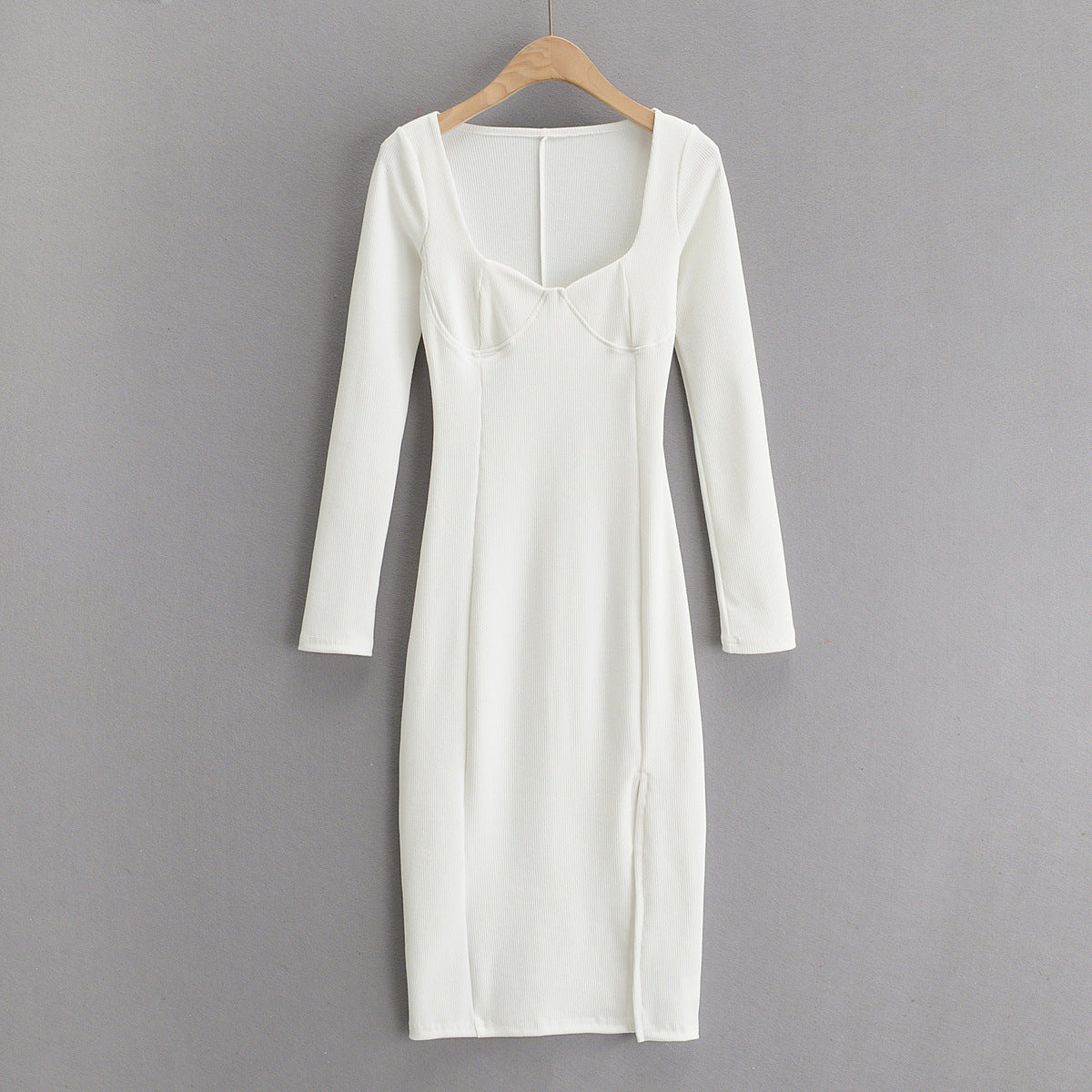 Vintage Square Collar Knit Sweater Midi Dresses